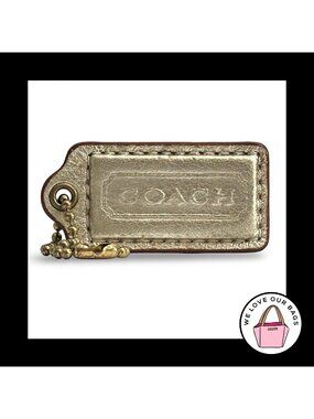 65th Anniversary COACH HANG TAG 2" Gold Metallic Leather Bag Charm Antique Brass